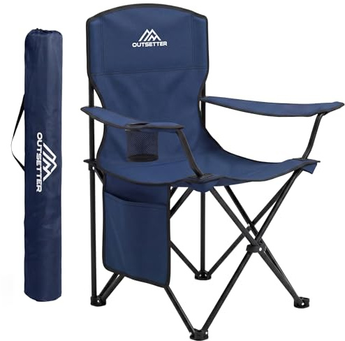Vivo Technologies Camping Chair Lightweight Folding Portable Camping Chair with Cup Holder and Side Pocket 120kg Capacity for Outdoor, Fishing, Picnics, Travel Blue