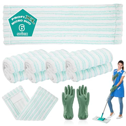 6 Stück Bodenwischer Wischmopp Ersatzbezug Set für Leifheit Profi XL Micro Duo / Profi XL Cotton Plus,Effiziente Wasseraufnahme Starke Dekontamination Wischbezug für 2-Mikrofaser-System (6)