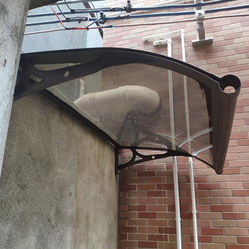 MTSYXYM Marquise Solaire Porte,Auvent de Fenêtre en Métal,Toit Marquise de Porte en Polycarbonate,Anti-Soleil,Transparent, Contre Pluie UV, pour l'extérieur. (Color : Brown, Size : L:120*W:100cm)