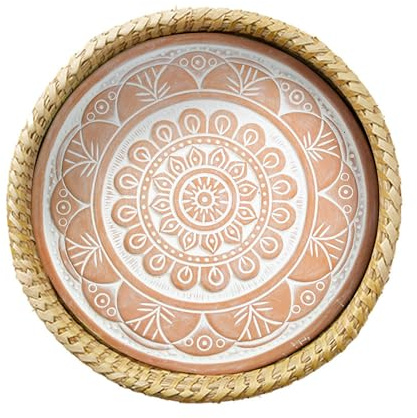 Bread Basket with Terracotta Warmer, Bread Basket, Bread Basket for Serving, Sized 11.5 w x 11.5 l x 3.5 h, Indian Inspired Mandala Design