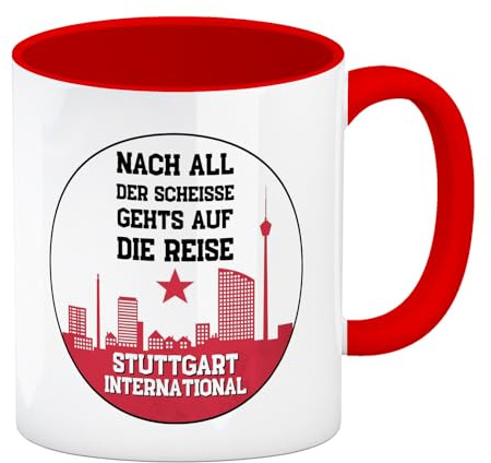 speecheese Stuttgart Europapokal Kaffeebecher in rot mit Spruch Stuttgart International Für Echte Cannstatter Kurve Fans - Gesang Herz aus Bad Cannstatt