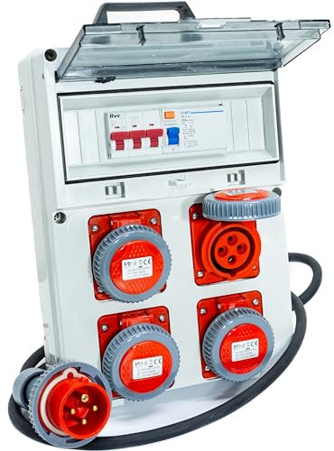 ELETTROWATT - Quadro Elettrico di Distribuzione Industriale da Cantiere ASC Portatile - 4 Prese CEE 380V 4 poli da 16A IP67, Magnetotermico da 25A, Spina trifase 4 Poli - Quadro Con Certificazione ASC