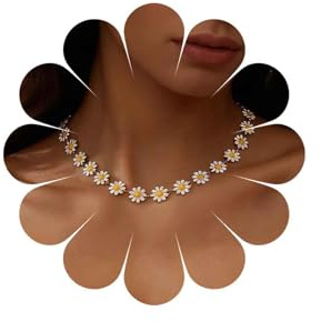 Inateannal Gänseblümchen Halskette Weiße Blume Halskette Gänseblümchen Halskettes Kette Vintage Sonnenblume Blume Kleine Schlüsselbein Schmuck Für Frauen Und Mädchen