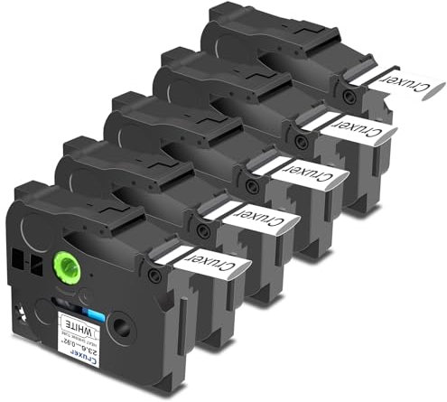 Cruxer 5er-Packung Kompatibel für Brother P-touch HSE-251 Schrumpfschlauch Schriftband，Schwarz auf Weiß Etikettenband 0,92'' 23.6mm x 1.5m Schriftband Ersatz für PT-D600 PT-9200DX PT-9700PC
