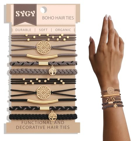 10 PCS Boho Hair Ties - No-Damage, Stretch Bracelets for Thick & Thin Hair