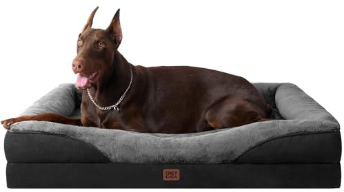 EHEYCIGA Memory Foam Dog Beds XXXL, Orthopedic Giant Dog Beds Sofa with Sides and Waterproof Liner, Pet Couch with Washable Removable Cover and Non-Slip Bottom, 132x104x20cm, Charcoal