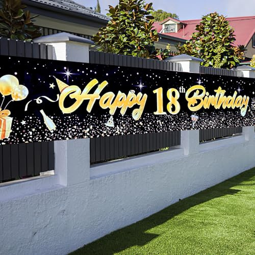 Happy Birthday Banner, 18. Deko Geburtstag, Wesentliche Jungen Mädchen Dekoration, Personalisiert Hintergrund - 210×40 cm