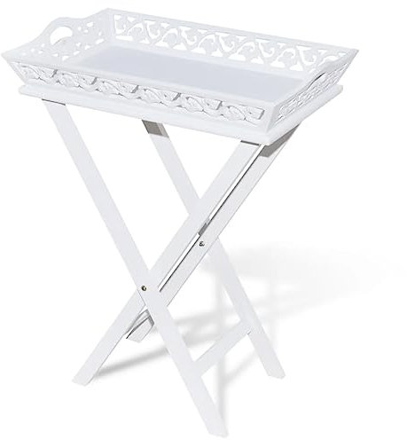 ULUYYUC Blumenhocker Balkon Tisch Betttisch Laptoptisch - Serviertisch/Beistelltisch mit Tablett Weiß für Schlafzimmer Balkon Garten Wohnbereich