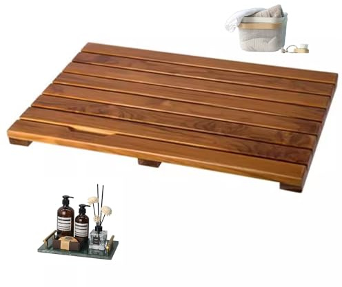 QWEASDF Wood Duck Board Rectangular Bath Mat， Bathroom Non-Slip Wooden Bath Mat，Shower Stall Mat Non-Slip for Bathroom Bathtub Spa Sauna Garden Home, for Indoor and Outdoor(W60xL70cm/W24xL28in)
