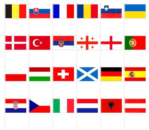 LYEAA 24 Stück internationale Welt-Länderflaggen mit Stangen, Nationalmannschaftsflaggen, Fußball 2024, Flaggen for Party-Dekorationen, Bars, Sportvereine