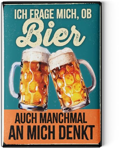 LANOLU Fridge Magnets Funny Beer Also Thinking of Me Gifts for Beer Lovers Funny Magnets with Sayings and Funny Motifs 8 x 5.5 cm