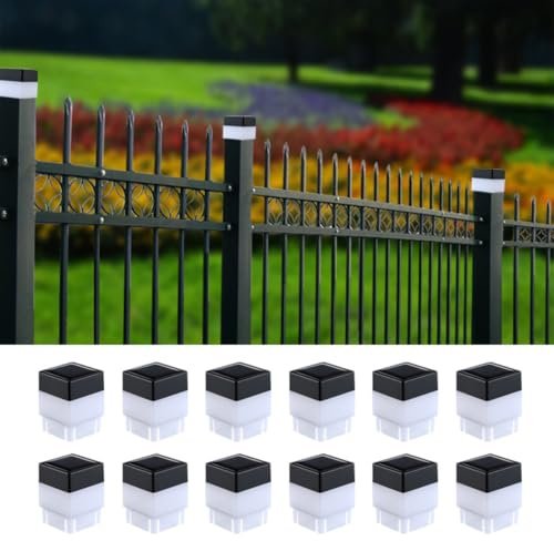 TERBBU Solar LED Fence Post Cap Light 2x2 Inch (5x5cm) - for Wrought Iron, Aluminum & Garden Fences, Waterproof Outdoor Solar Lights(White Light) (12)