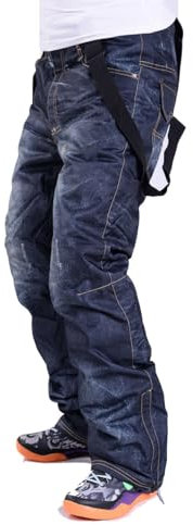 FGAQLUK Denim-Skihose for Herren, Hosenträger- Und Schneehose, Wasser- Und Winddichte Skihose Aus Furnier, Warme Und Dicke Wintersportbekleidung(Black Denim,2XL)