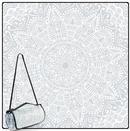 DEWUR Picknickdecke wasserdicht waschbar, Stranddecke Sandfrei XXL Campingdecke Strandmatte isoliert mit Alu wasserdichter Unterseite (Grau, 200x200cm)