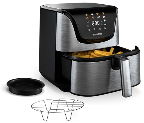 Klarstein AeroVital Deluxe Freidora De Aire – 5.4L, 1700W, Pantalla Táctil, 8 Programas, Antiadherente, Rejilla & Bandeja Pizza, Carcasa Fría, Control De Temperatura, Acero Inoxidable