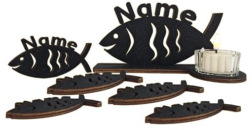 Waluna® Tauffisch Fisch inkl. 5 kleine Fische in 12 Farben personalisiert mit Name Tischdeko ideal als Taufedeko Kommunion Deko zur Konfirmation für Mädchen & Jungen Holzfisch Taufe