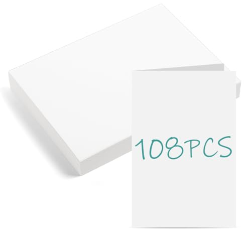 OFFCUP Vitt papperskort, 108 st vita vita vykort, 10 x 15 cm gör-det-själv meddelandeetiketter, lämplig för gratulationer, skola, ritning, kontor, (hopfällbar)