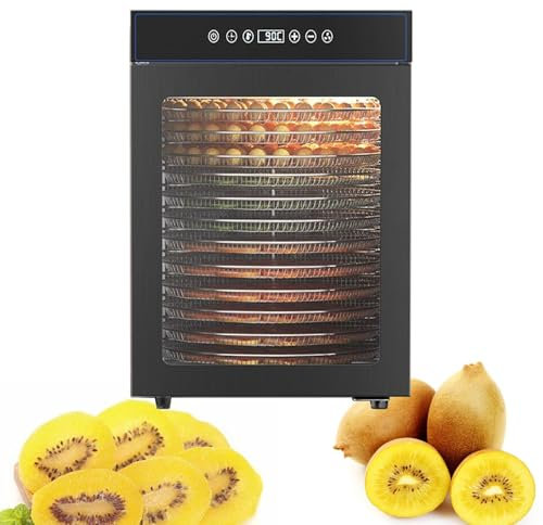 Disidratatore Elettrico Per Alimenti Da 1000 W, Essiccatore Per Frutta E Verdura In Acciaio Inossidabile A 12 Ripiani, Vassoio Rotante A 360°, Temperatura Massima 194 °F,Black