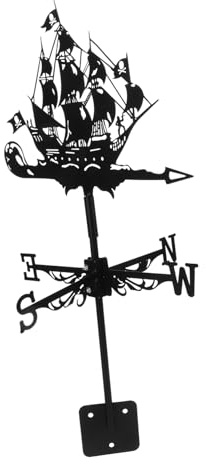 Levemolo Veleta de Viento de Metal Barco Pirata para Jardín y Patio, Indicador de Dirección del Viento Montada Techo, Diseño Rústico Decorativo, Resistente para Exteriores, Veleta