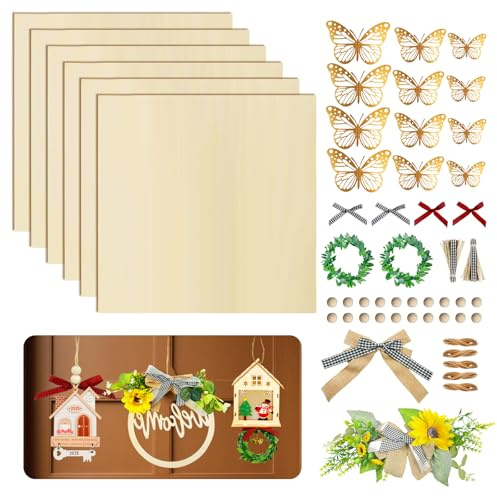 SNAIL GARDEN 6Pcs Plywood Sheets 30x30cm 3mm with 37Pcs DIY Craft Accessories - Unfinished Thin Wood Boards for Laser Cutting, Wood Burning, Painting, Engraving - Complete Craft Kit for DIY Projects