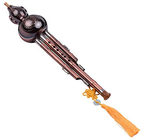 Hulusi-Kürbis-Flöte mit 3 Tönen, Aluminium mit verkupferten Rohren, traditionelles chinesisches Instrument mit chinesischem Knoten, Tragetasche für Anfänger, Musikalische Amateure