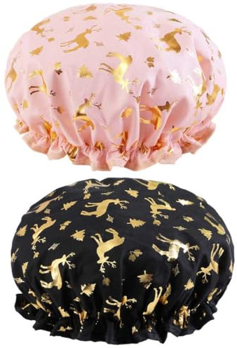 Bath Caps Elastic Band Waterproof Shower Caps With Ruffled Edge Covering Ears Keeping Hair Dry Kitchen Oil-proof Cap for Girls and Women (Animal Print)