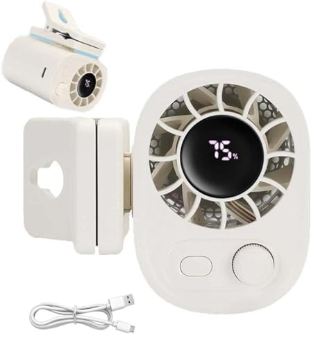 Familiarn Portable Airflow,Joytutu Auto-Clip-Ventilator mit LED-Anzeige – 360° drehbar,Leistungsstarker, über USB wiederaufladbarer Lüfter,100 Geschwindigkeiten,Tragbare Clip-On-Ventilatoren (Weiß)