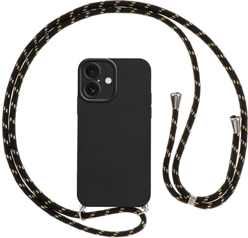 Vauki Handykette für iPhone 17 Hülle mit Band, HandyHülle mit Kordel, Weich Silikon TPU Stoßfest Bumper mit Kette zum Umhängen für iPhone 17 6.3, Lanyard-Schwarz