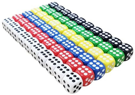 SYEYCW 60 Pcs Dice Set, 14mm Six-Sided Dice, Rounded Edges for Smoother Rolling, for Family Games, Board Games, Poker, Classroom Teaching, Educational Toys, Black, White, Red, Green, Blue, Yellow