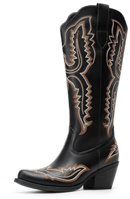 DREAM PAIRS Knee High Cowboy Western Boots for Women | Vintage Classic Country Style Cowgirl Boots,Retro Embroidered,Side Zipper,Comfort Tall Boots for Concert Party