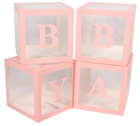 TOPINCN Babyparty-Ballonbox-Dekorationen, Transparente Ballonboxen, Transparentes Design mit Buchstaben und Aufklebern für Heiratsantrag, Babyparty, Geburtstagsparty-Dekorationen (PINK)