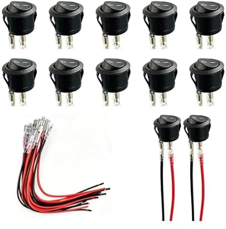 10 Stück Wippschalter, Schwarz Mini Kippschalter Druckschalter mit Draht 15cm Ein Aus Einbau Wippschalter Schalter On Off 2Pin Schwarz Einbauschalter für Auto Boot Haushaltsgeräte