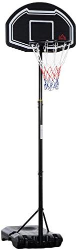 HOMCOM Basketballkorb Outdoor für Jugendliche Ständer 160-210 cm Schwarz | Höhenverstellbarer Basketballständer mit Rollen, Basketballanlage für Jungendliche