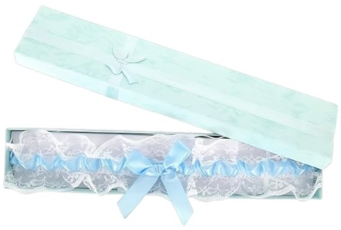 Hwanme Blue Garters for Brides,Wedding Garters for Brides with Wedding Gift Box,Something Blue for the Bride,Bow Lace Wedding Accessories for Party, Engagement, Bridal Shower