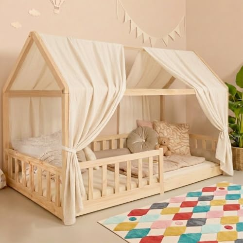 Mooskind Hausbett Himmel – Aus weichem Musselin in 9 Farben – 100% Bio-Baumwolle – Traumhafte Hausbett Deko & Himmelbett Vorhänge – Made in Europe mit Liebe