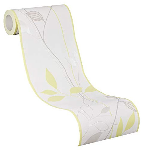 A.S. Création Bordüre Avenzio mit Blumen floral 5,00 m x 0,17 m weiß creme grau hellgrün 249623 2496-23