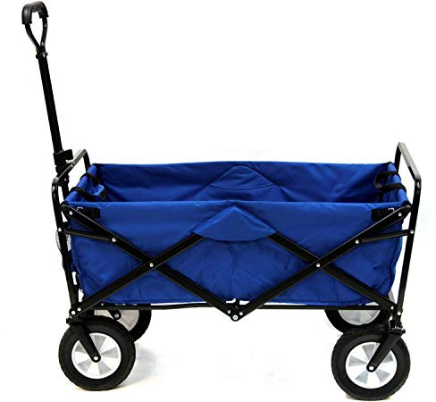 Mac Sports Heavy Duty Steel Frame Collapsible Folding 150 Pound Capacity Outdoor Camping Garden Utility Wagon Yard Cart, Blue