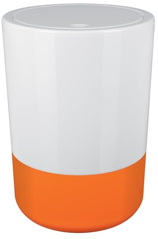 Spirella Design Kosmetikeimer Moji Bad Treteimer Schwingdeckeleimer Abfallbehälter mit Schwingdeckel 5 Liter mit Silikonboden Weiß/Orange