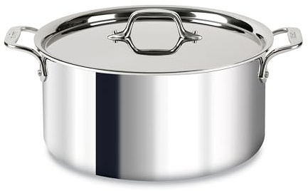 All-Clad D3 3-Ply Stainless Steel Stockpot with Lid 8 Quart, Induction, Oven Broiler Safe 600F, Silver