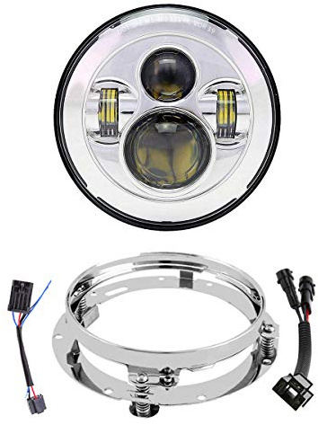 17,8 cm LED-Scheinwerfer mit Halterung, DOT Motorrad-Scheinwerfer-Set für Touring Street Glide Road King Electra Glide Ultra Classic Fat Boy Tri Cvo Heritage Softail Slim Delux Ultra Limited Chrom