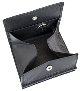 Wiener Schachtel mit großem Kleingeldfach Ausweisformat mit RFID Schutz Block Folie mit Geschenk Box LEAS in Echt-Leder, schwarz