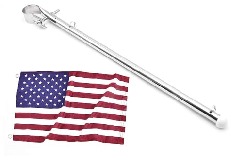 MARINE CITY 304 Grade Stainless Steel Strong Sturdy Gloss Fine Polished Attractive Finish Mount Flag Staff Pole and 12 Inches X 18 Inches USA Flag for Boats – Yachts – Ships – RVs (Pack of 1)