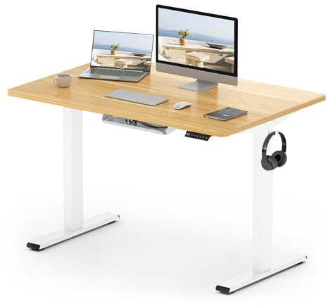 FlexiSpot E1 Plus ONE PIECE Electric Standing Desk Height Adjustable Sit Stand Desk with Memory Smart Panel(120 * 60cm, White Frame+Maple Desktop)