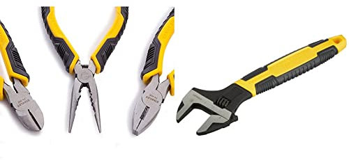 STANLEY STHT0-75094 Pinze Control Grip, Becchi lunghi, Set di 3 pz & 0-90-949 Chiave Regolabile a Rullino, 250 mm