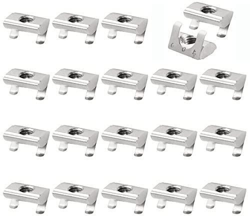 JiGiU Nutenstein mit Feder 20 Stück Nutmuttern Set für 2020 Aluprofil Nut 6 einschwenkbar Nutensteine mit Steg für Eu-Standard Aluminium Extrusion Profil (M5 Innengewinde)