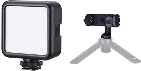 Rollei Mini LED-Leuchte im Taschenformat mit 49 LED´s 28524 & Smartphone-Halterung II, professionelle Handy-Halterung zur Montage auf einem Stativ im Hoch- und Querformat- 22772 Smartphone Halter
