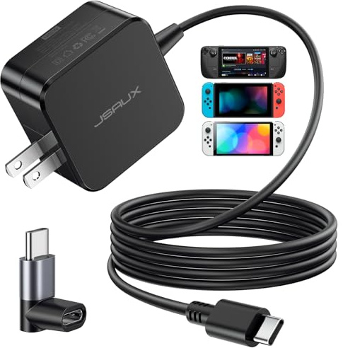JSAUX 45W USB C Charger for Steam Deck/OLED, 5FT Cable Type C PD 3.0 45 Watt Fast Charging Compatible with Steam Deck, Switch/OLED, iPhone Air/17/16/15, Samsung S25 S24 S23 S22, Pixel, iPad, MacBook