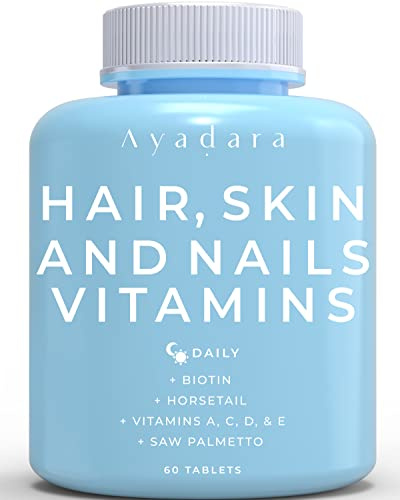 AYADARA Hair Skin and Nails Vitamins 60 Capsules, Premium Biotin Hair Growth Vitamins, Skin, Nail - Hair Growth Supplement, Natural Hair, Skin, Nails Vitamins for Women & Men