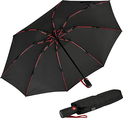 iX-brella Sturmschirm Voll-Fiberglas Taschenschirm groß 106 cm - mit farbigen Speichen - schwarz-rot