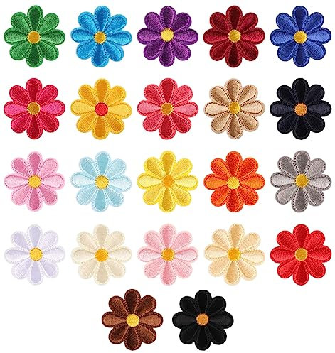 22 Stück Patches zum Aufbügeln, Flicken zum Aufbügeln, Patches Klett, Aufnäher zum Aufbügeln, Bestickte Aufnäher, Bügelbilder für Hut, Jeans, Jacken Rucksäcke, DIY-Zubehör, Gänseblümchen Blume